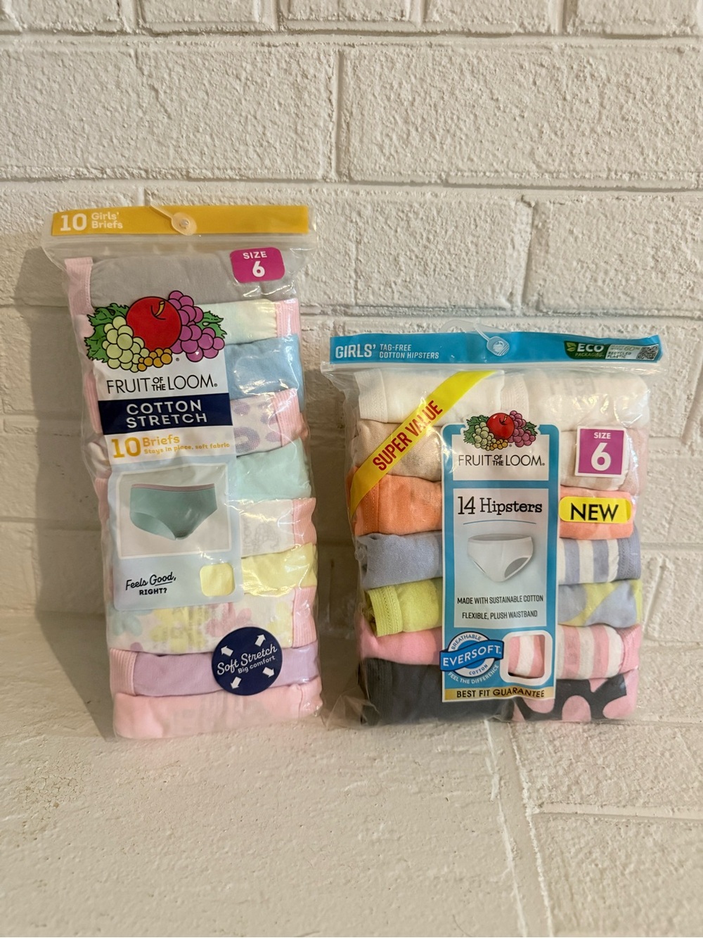 Fruit of the Loom Girls' Cotton Briefs & Hipsters Multi-Color Pack - Size 6
